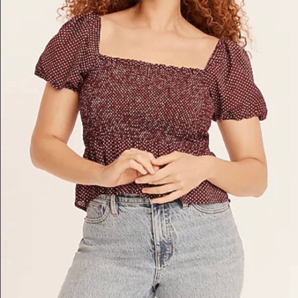 J.Crew Squareneck smocked cotton voile top in dot